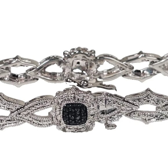 Rhodium-Plated Bracelet – Black & Clear Sparkling Stones - Picture 4 of 13